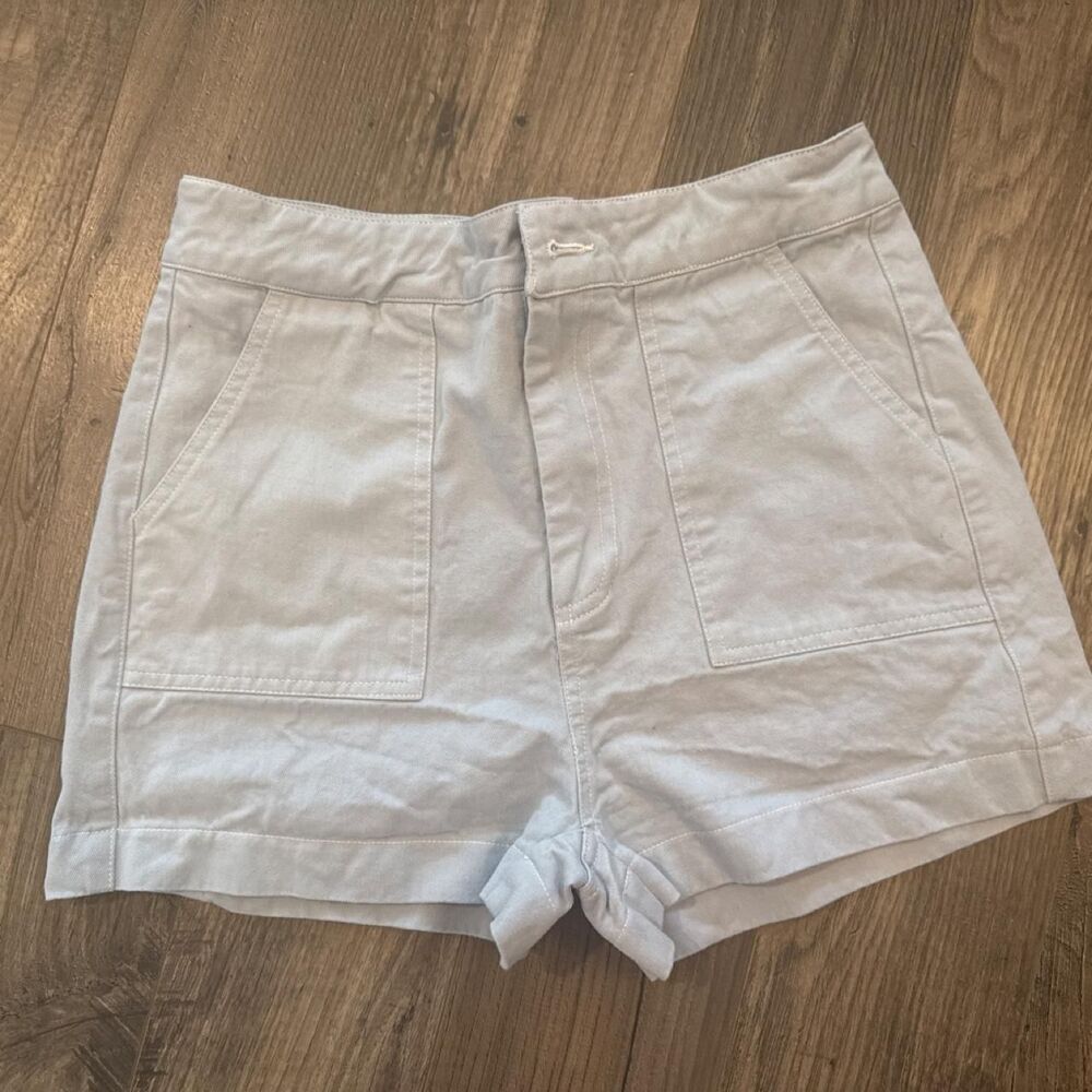 Altar'd State Womens Pale Blue High-Waisted Patch Pocket Shorts Size MD